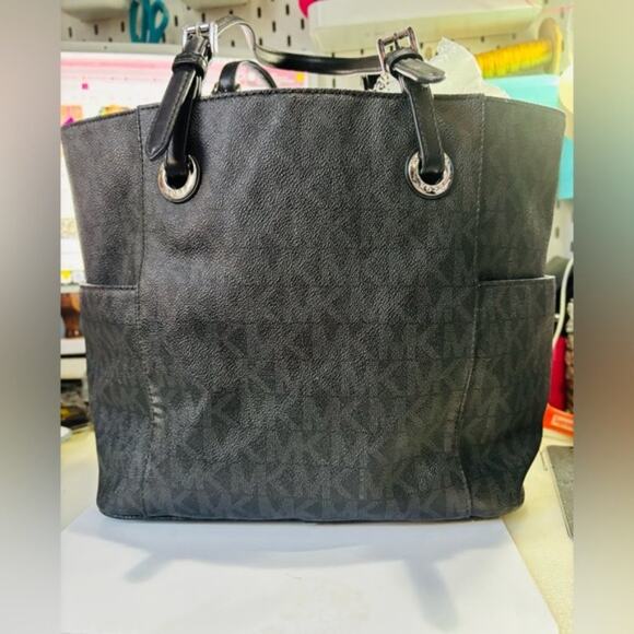 MICHAEL KORS Jet Set Monogram Black PVC Canvas & Leather Logo Medium Tote - Picture 3 of 9